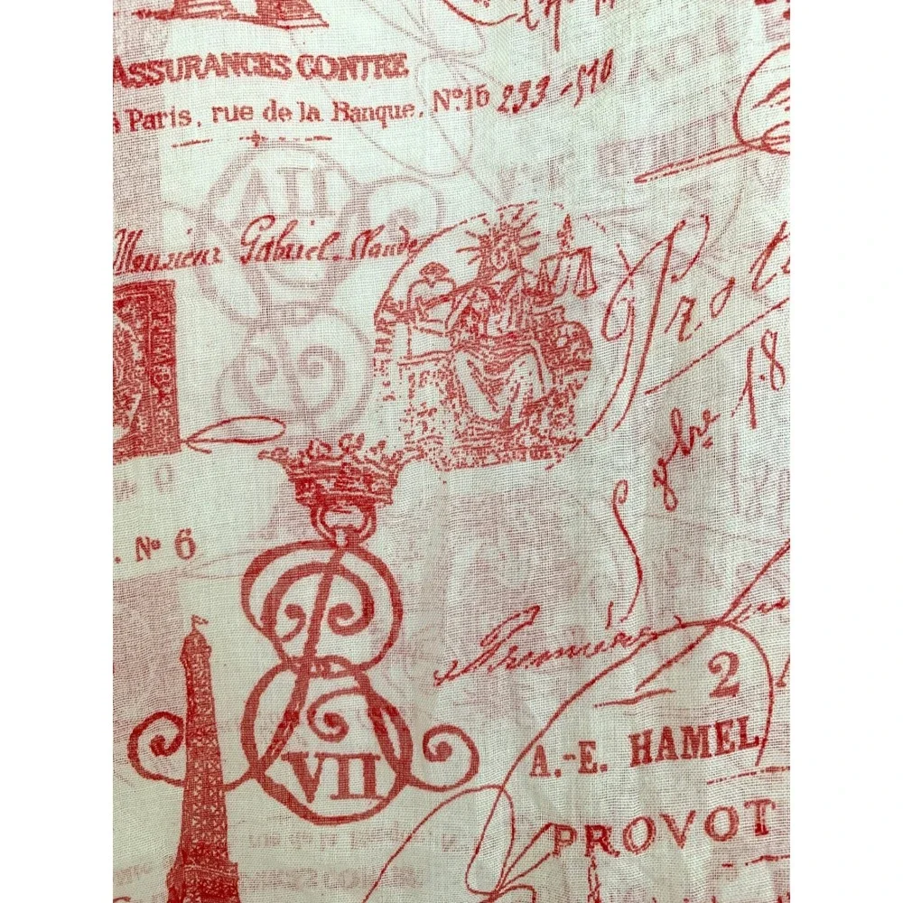 Parisian Sheer Scarf Eiffel Tower Postmarks Crowns Red Ivory 45x68 Travel Wrap
